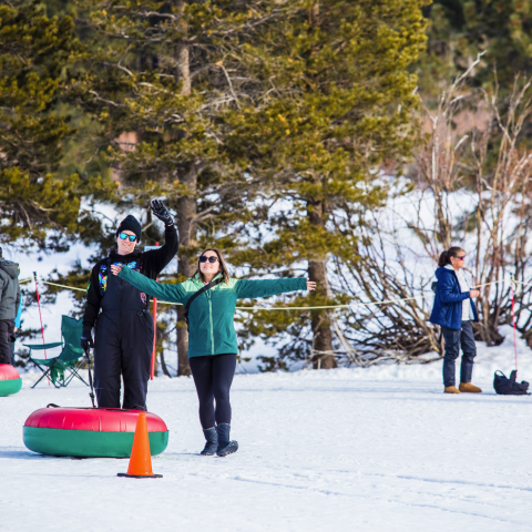a group of people that are standing in the snow